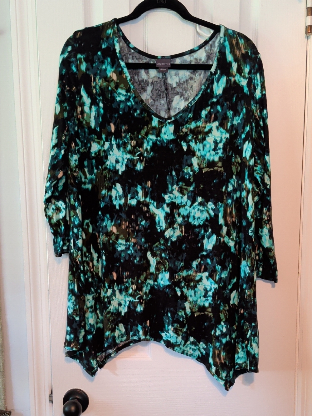 Covington Black Teal Abstract V-Neck Tunic Sz 2X
